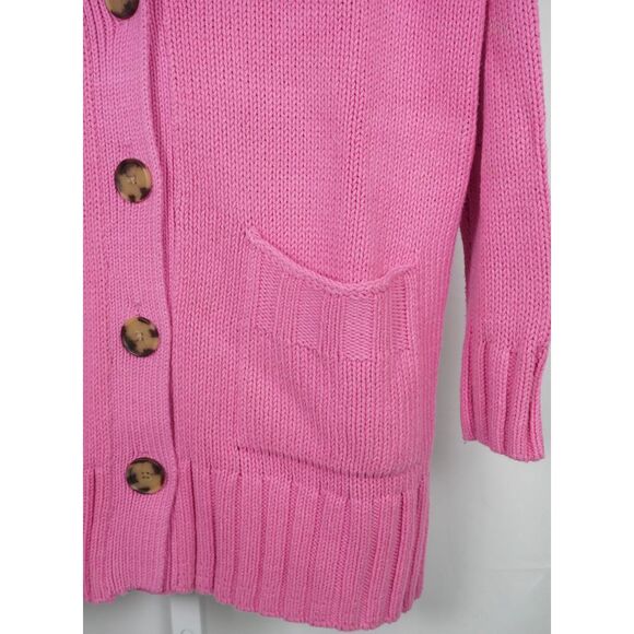 Loft XS Pink Chunk Button Down Grandpa Style Cardigan Front Pockets Ribbed Cuffs - Picture 2 of 5